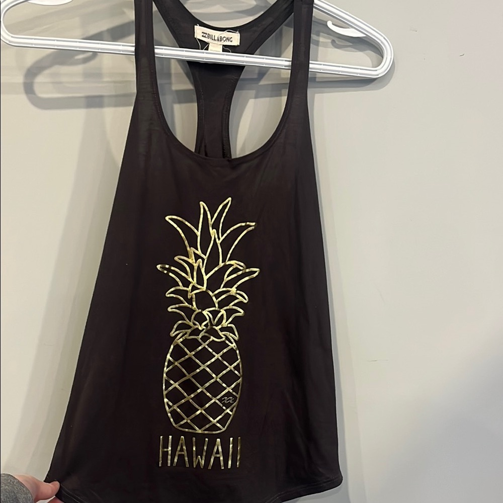 Billabong Black Tank Top with Gold Pineapple Design